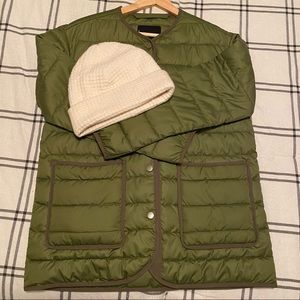 Everlane Green Liner Jacket and Waffle Beanie set!
